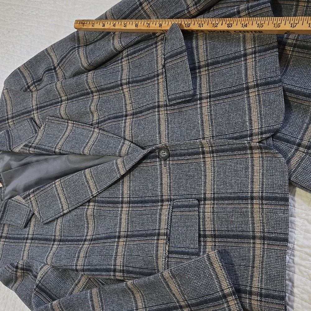 Pendleton Vintage Virgin Wool Gray  Cream Plaid Blazer and Skirt Set Womens 14 - Picture 4 of 13